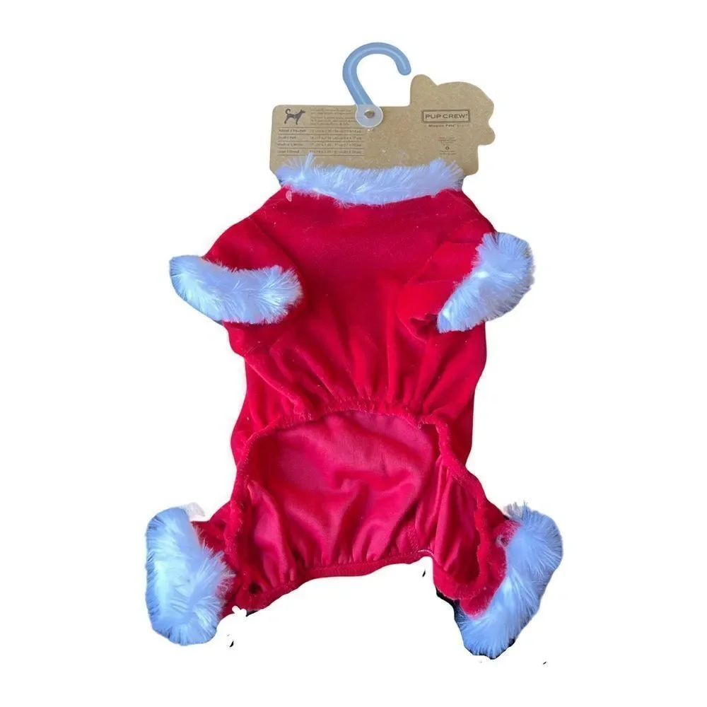Pup Crew Fur Trimmed Santa’s Helper Red & White Knit  Velour Pet Pajamas SM NWT